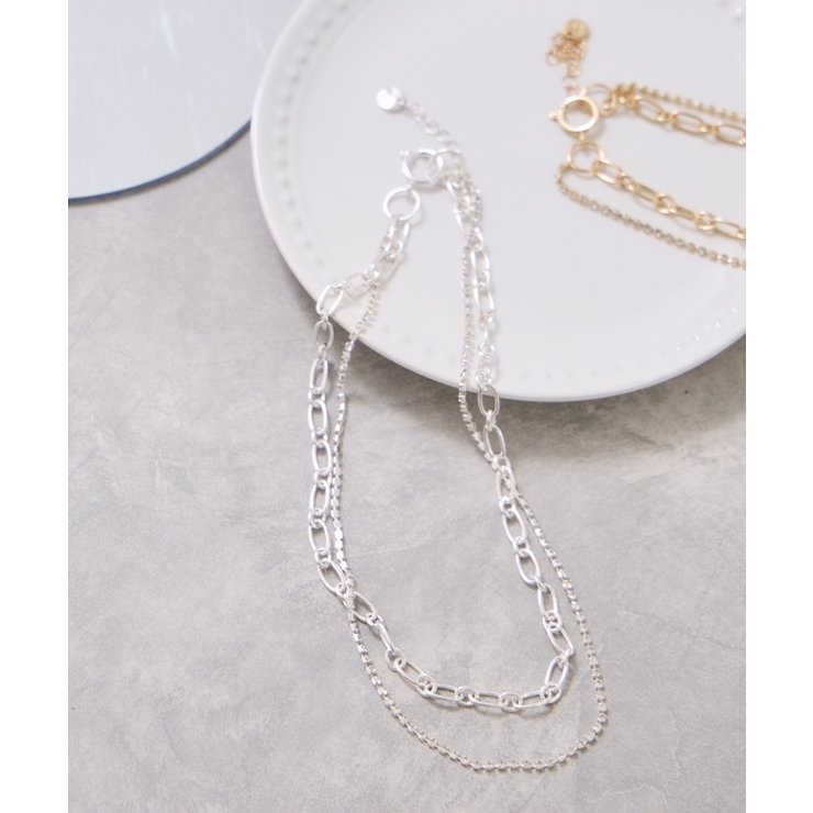 シルバー(93) | ラインストーンレイヤードネックレス | VIS 