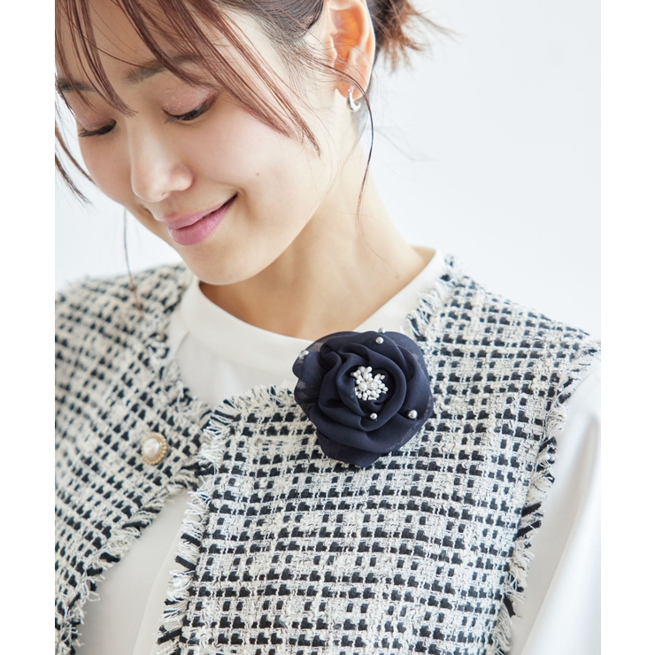 ネイビー(40) | パール付きシフォンフラワーコサージュ | ROPE' PICNIC
