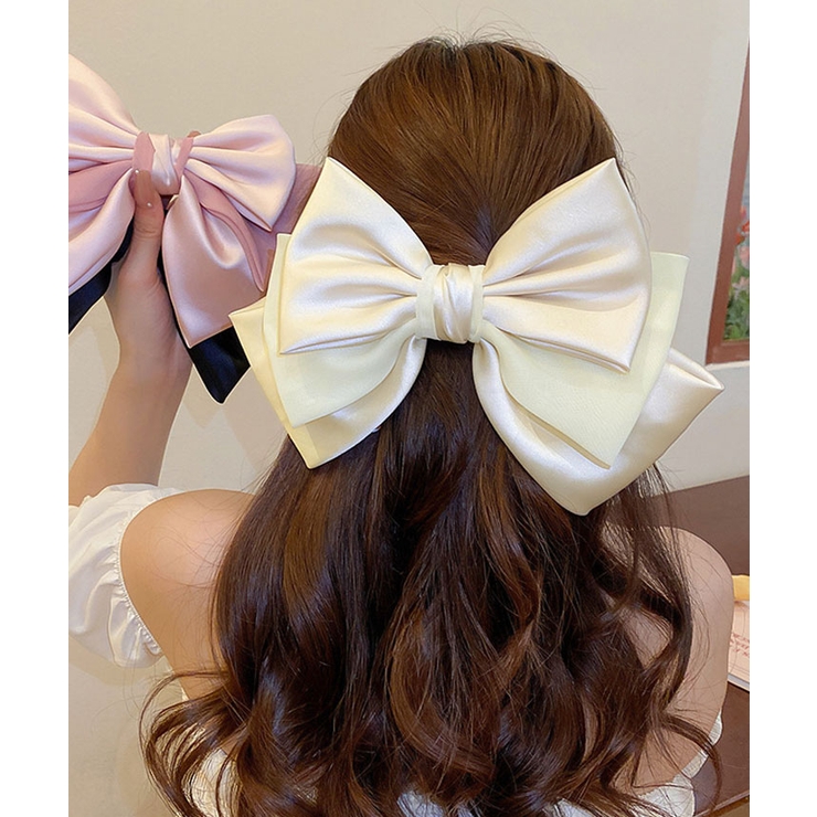 ラパフェ 3連リボン バレッタ フェイクパール付きリボンバレッタ （ヘアアクセサリー