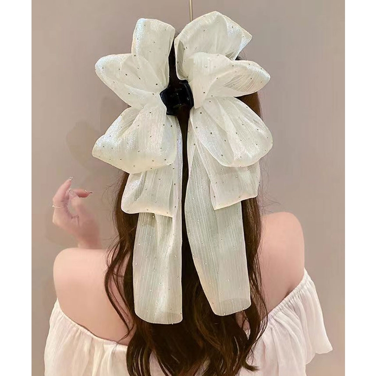 ホワイト | ボリュームシフォンリボンバンスクリップ 2色 小物 | kirakiraShop 