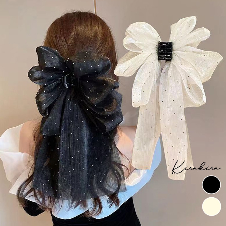 ボリュームシフォンリボンバンスクリップ 2色 小物 | kirakiraShop  | 詳細画像1 