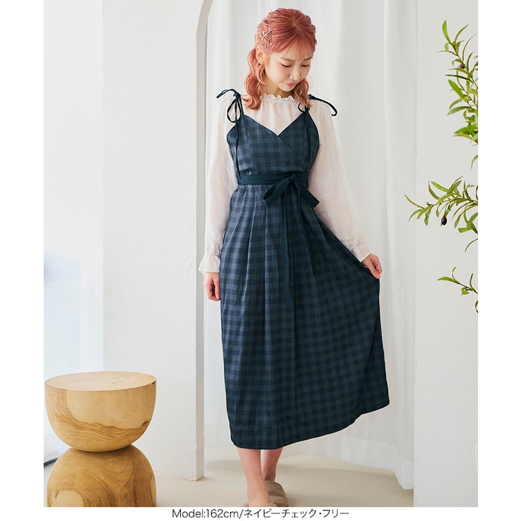 ネイビーチェック | ショルダーリボンカシュクールエプロン エプロン ショルダーリボン | KOBE LETTUCE