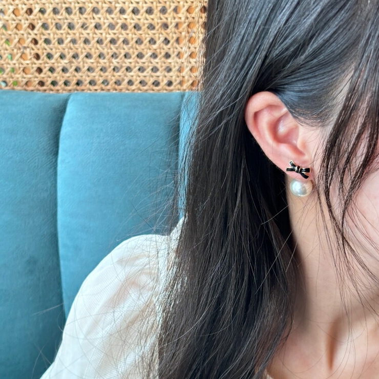 リボンパールピアス 韓国アクセサリー | lattencos | 詳細画像2 