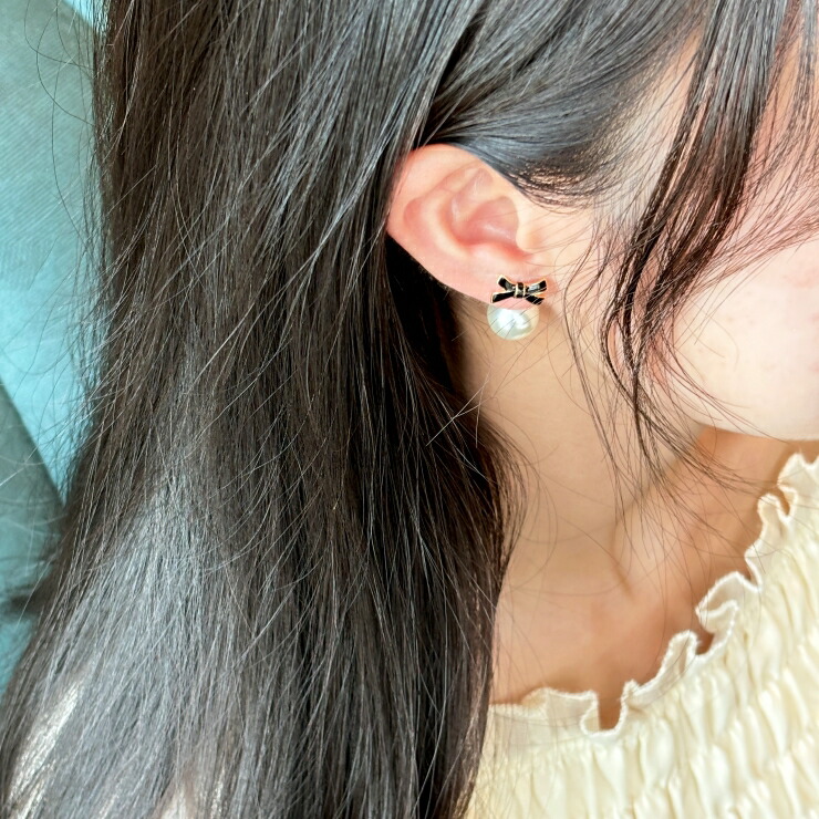 リボンパールピアス 韓国アクセサリー | lattencos | 詳細画像3 