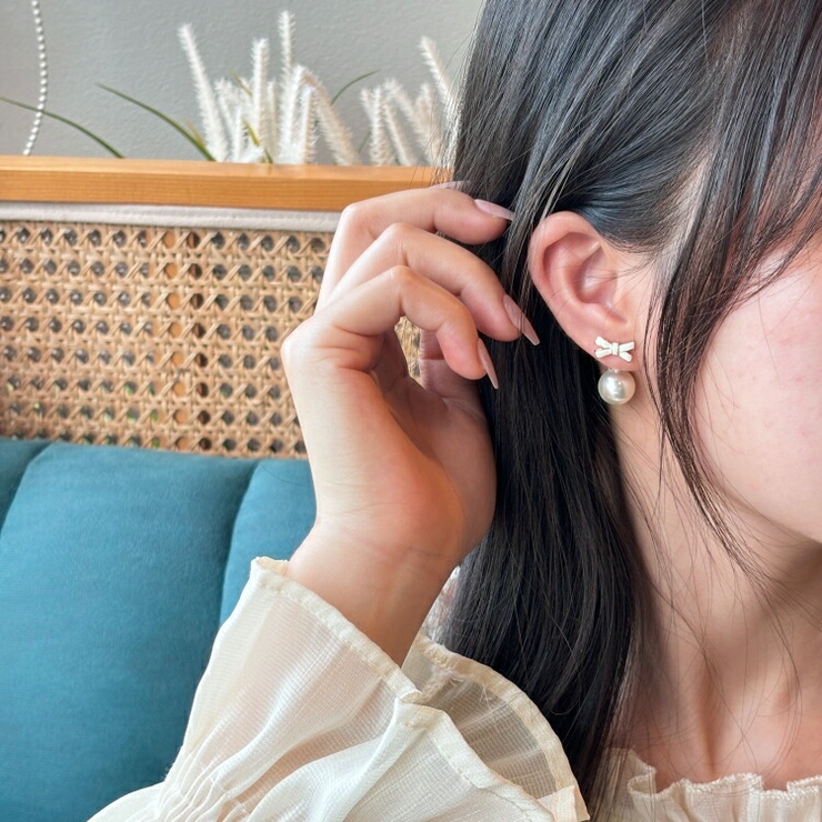 リボンパールピアス 韓国アクセサリー | lattencos | 詳細画像5 