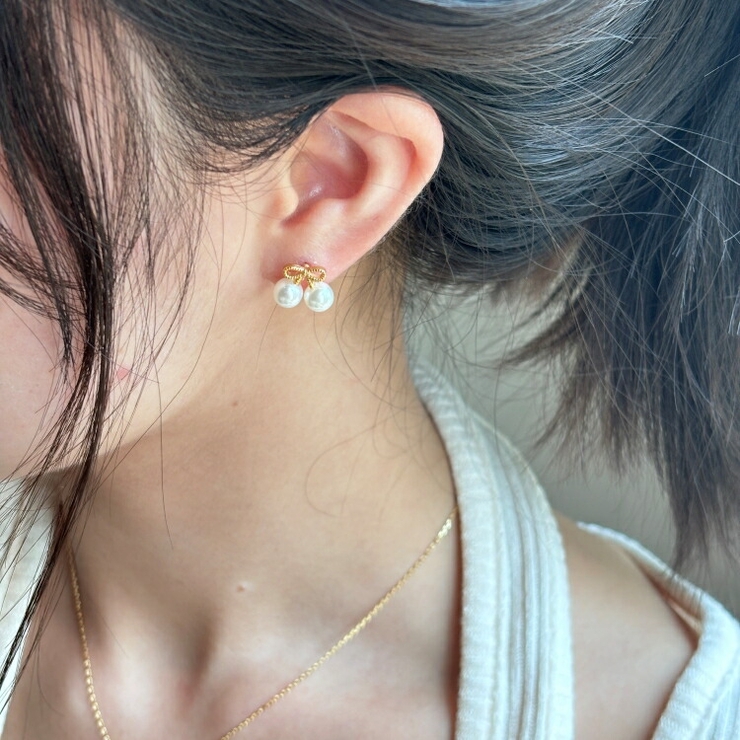 パールポイントリボンピアス | lattencos | 詳細画像3 