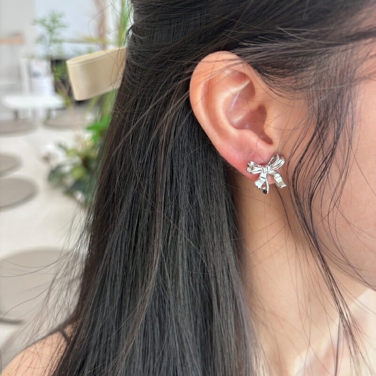 リボンイヤリング  韓国アクセサリー | lattencos | 詳細画像4 