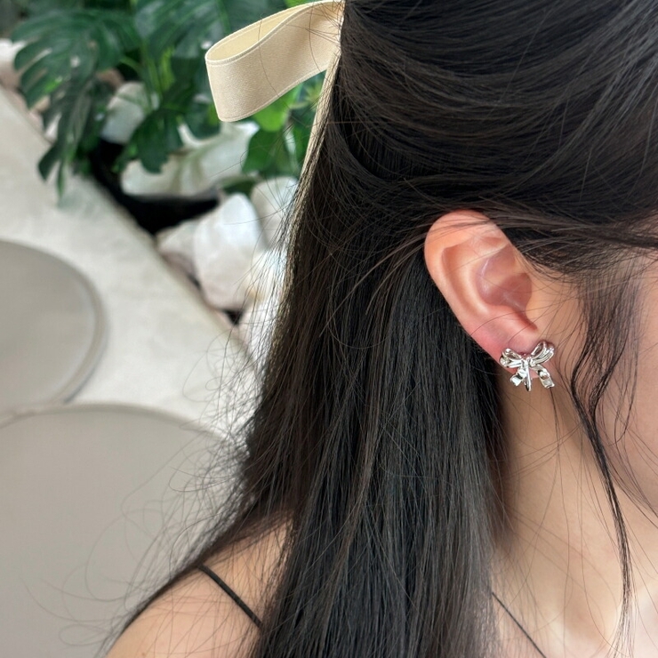 リボンイヤリング  韓国アクセサリー | lattencos | 詳細画像5 