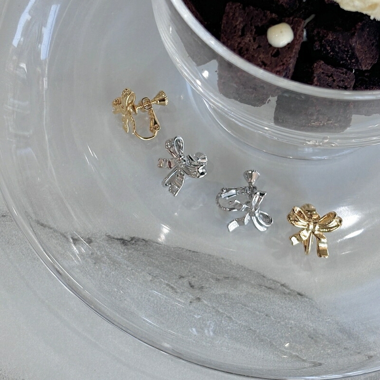 リボンイヤリング  韓国アクセサリー | lattencos | 詳細画像6 