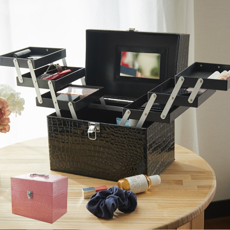 コスメボックス レザー調 トレイ付き | livingut | 詳細画像1 