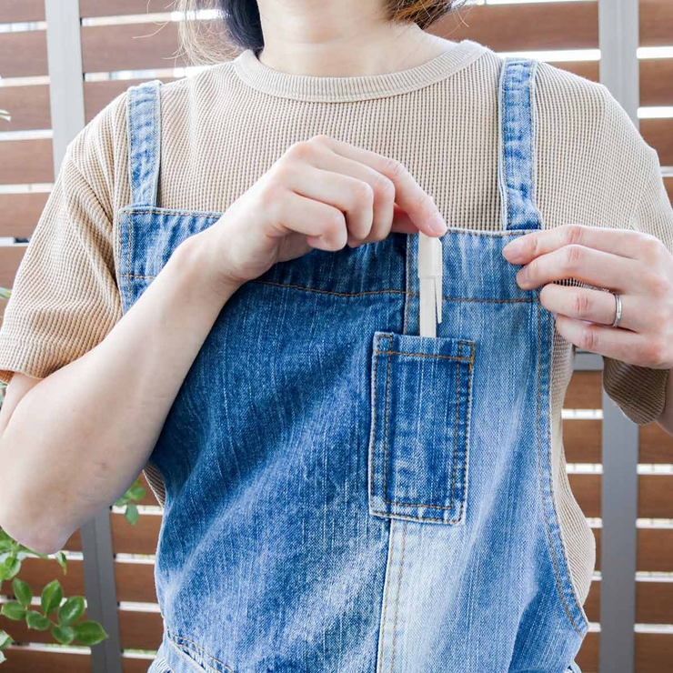 エプロン パッチワークデニムクロスエプロン ポケット付き[品番