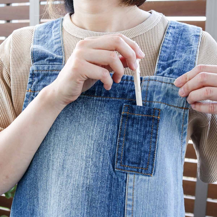 エプロン パッチワークデニムプルオーバーエプロン ポケット付き[品番