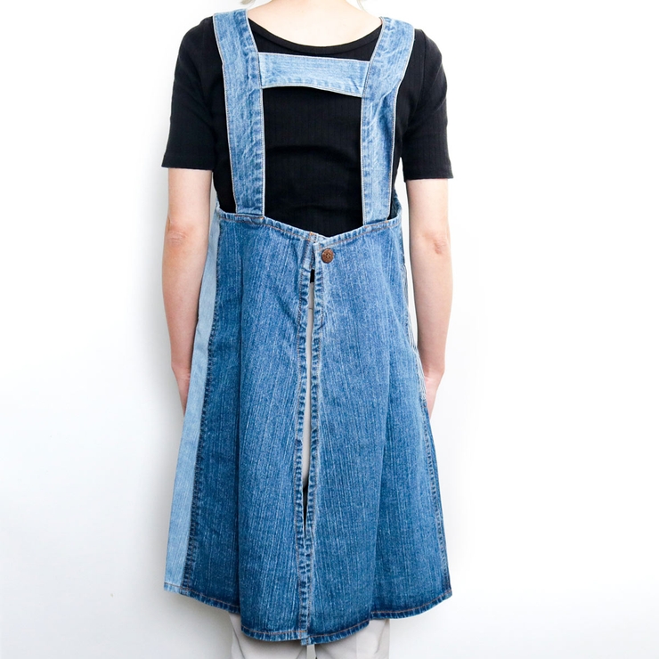 アットラスト デニムエプロン パッチ エプロン パッチワークデニムプルオーバーエプロン ポケット付き[品番