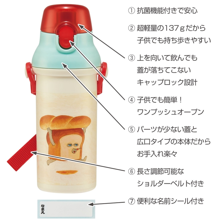 水筒 480ml 抗菌直飲プラボトル | livingut | 詳細画像2 