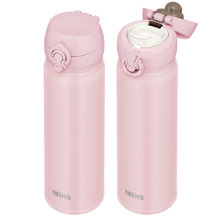 白とピンクのドット水筒