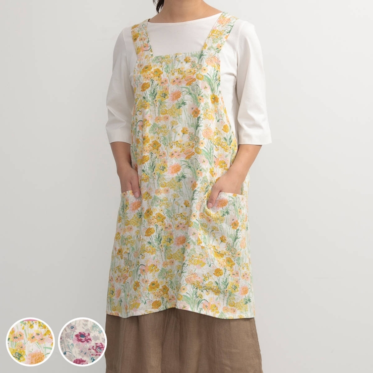 エプロン 花柄 リバティリネンバッククロスエプロン[品番：KRFH0026355