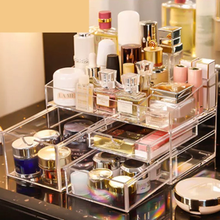 メイクアップボックス メイクアップオーガナイザー ストレージディスプレイボックス 化粧台用アクリルメイクアップオーガナイザー、引き出 アクリル メイクアップオーガナイザー収納ボックスデスクトップ化粧品ラック口紅仕上げグリッドボックス層状引き出し収納 ... メイクアップオーガナイザー 化粧品収納ボックス 透明引き出し付き プラスチック製オーガナイザー 化粧台カウンタートップ スキンケアデ