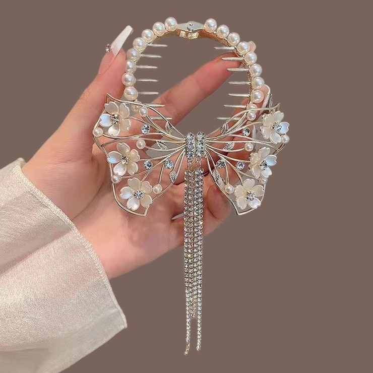 ホワイト | ヘアクリップ はな ゆらゆらチェーン付き | LTL