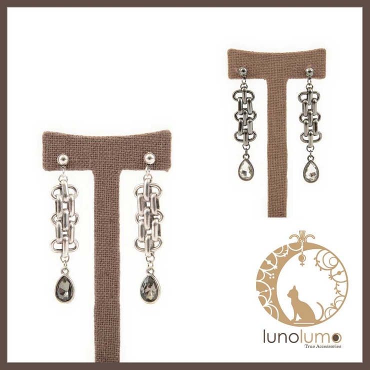 メタルチェーンとクリスタルのピアス | lunolumo | 詳細画像1 