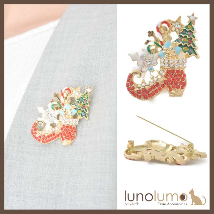 クリスマス サンタブーツとクリスマスモチーフのブローチ | lunolumo | 詳細画像1 