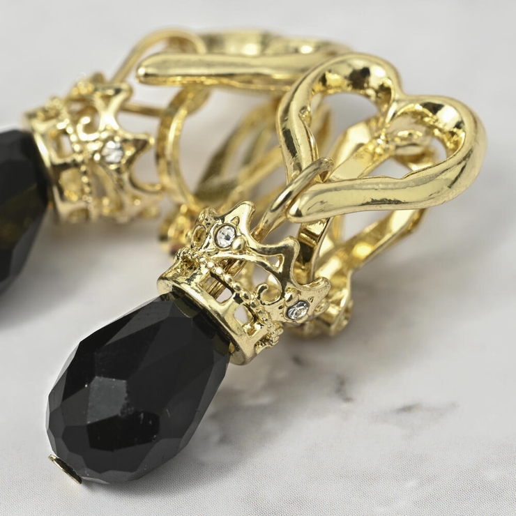 イヤリング レディース ハート 王冠 メタル ゴールド 黒 揺れる 可愛い E | lunolumo | 詳細画像5 