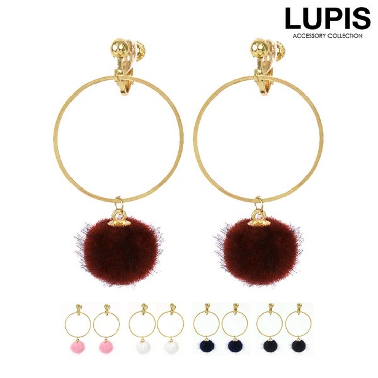 サークルフレーム×ファーボールイヤリング【ネジバネ式】 | LUPIS | 詳細画像1 