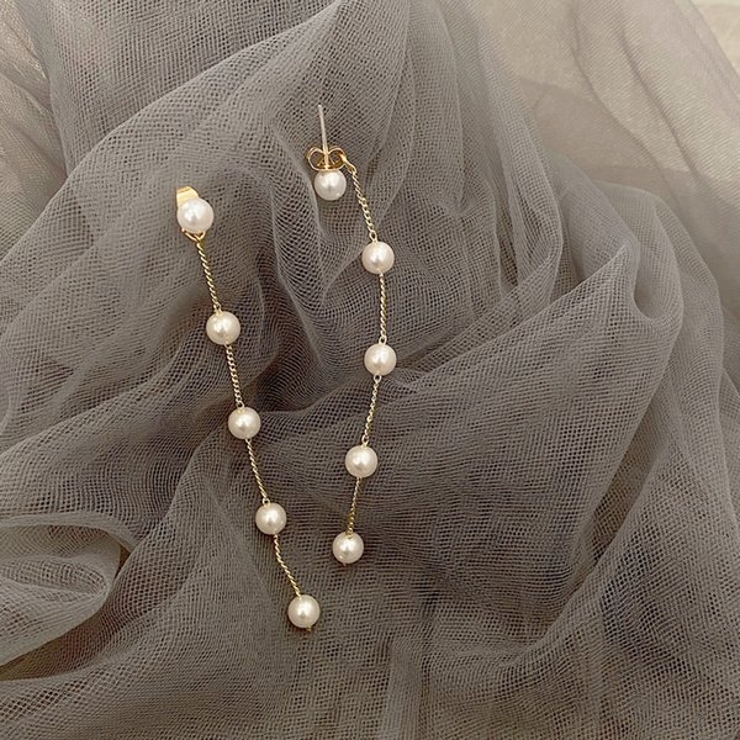 【S925ポスト】ロングパールチェーンバックキャッチピアス | LUPIS | 詳細画像5 