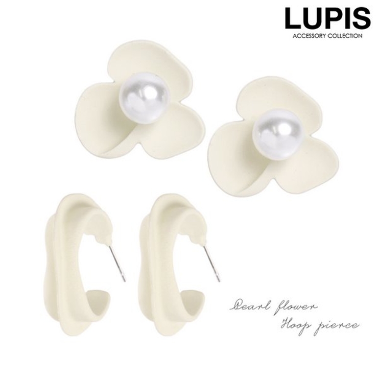 マットホワイトフラワー×フープピアス  | LUPIS | 詳細画像1 