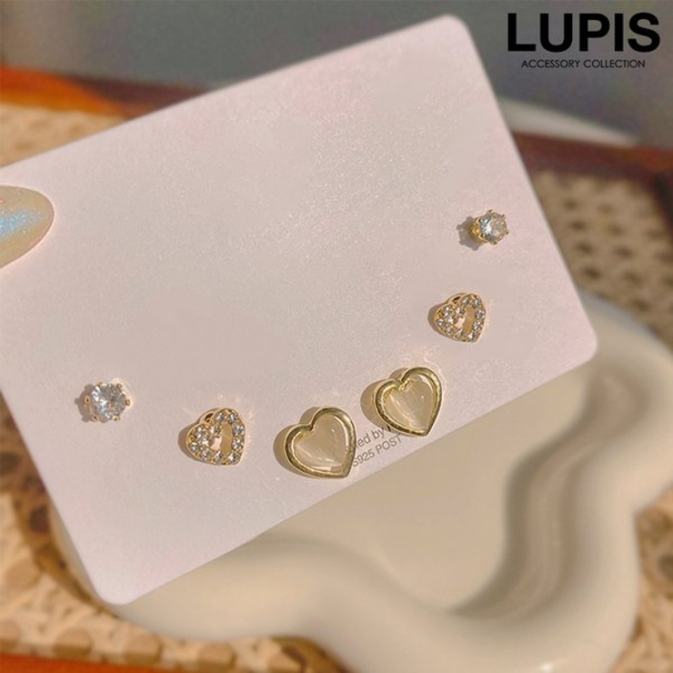 ハート×ストーンピアスセット【3ペアセット】 | LUPIS | 詳細画像1 