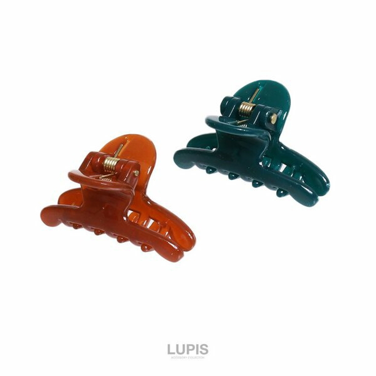 グリーン×ブラウン | バイカラーミニヘアクリップセット【2個セット 小ぶり】 | LUPIS
