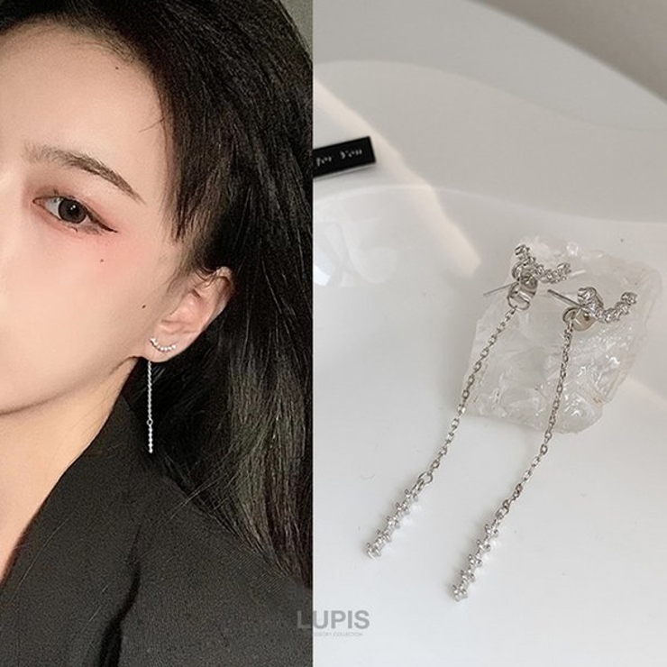 カーブラインロングチェーンバックキャッチピアス【S925ポスト】 | LUPIS | 詳細画像3 