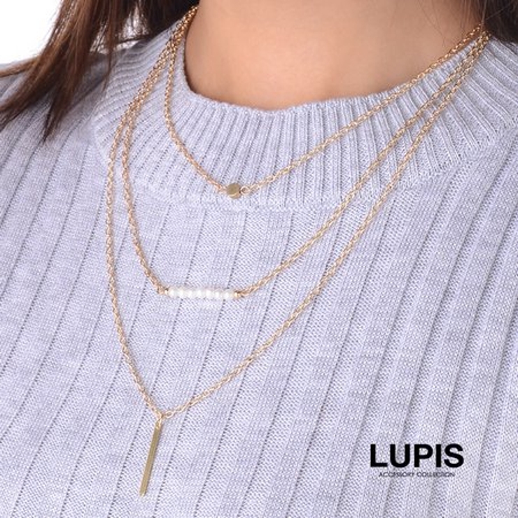 パールゴールドバー3連ネックレス [品番：LPSA0000871]｜LUPIS（ルピス