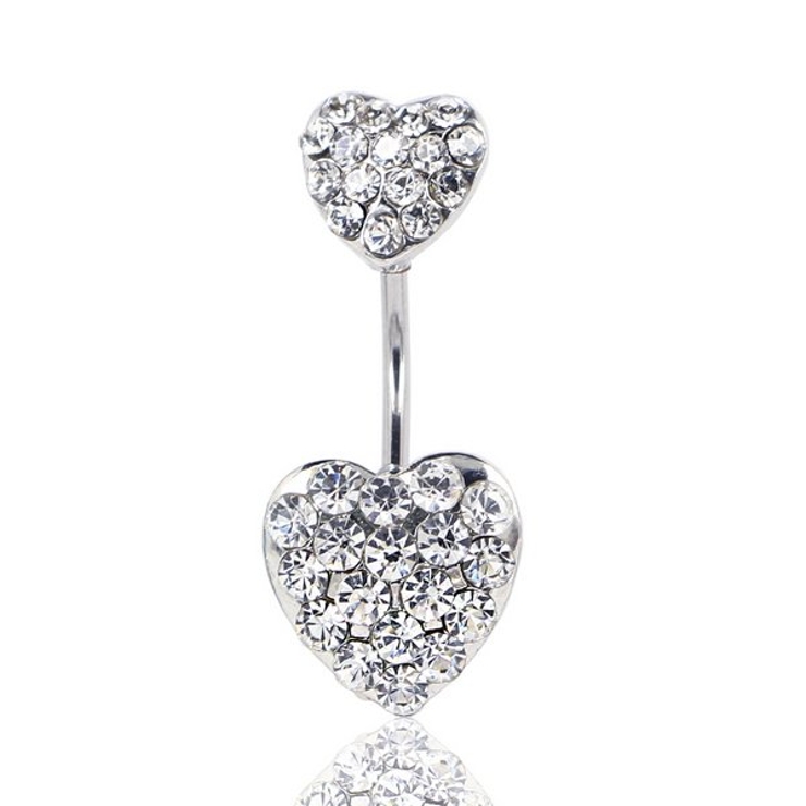 クリア | ハートパヴェバナナバーベルボディピアス へそピアス 【サージカルステンレス | LUPIS