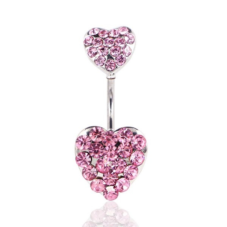 ピンク | ハートパヴェバナナバーベルボディピアス へそピアス 【サージカルステンレス | LUPIS