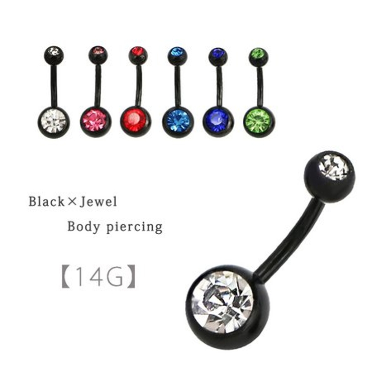 ブラックジュエルバナナバーベルボディピアス へそピアス | LUPIS | 詳細画像1 