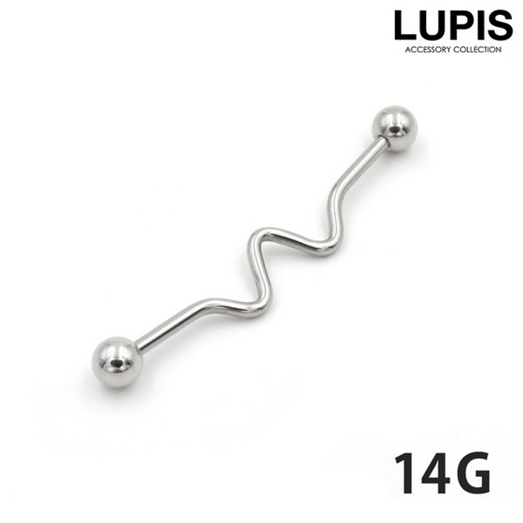 【14G】ウェーブインダストリアルロングバーベルボディピアス | LUPIS | 詳細画像1 