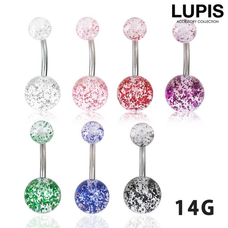 【14G】グリッターボールバナナバーベルボディピアス へそピアス 【サージカルス… | LUPIS | 詳細画像1 
