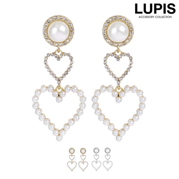 パール×2連ハートピアス  | LUPIS | 詳細画像1 