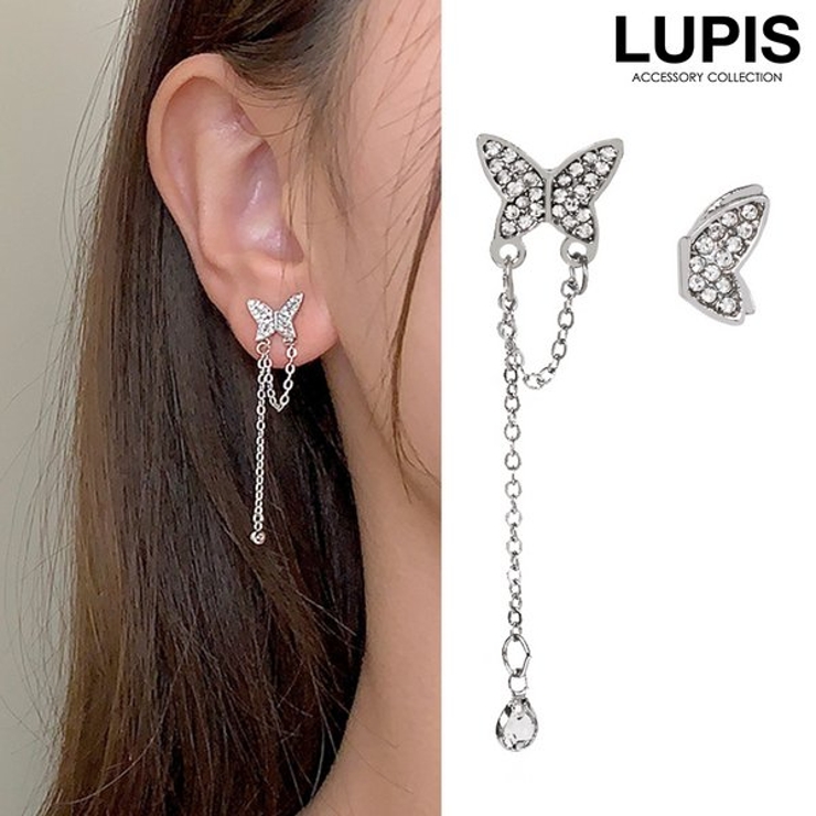 バタフライアシンメトリーピアス 【シルバー925ポスト S925ポスト | LUPIS | 詳細画像1 