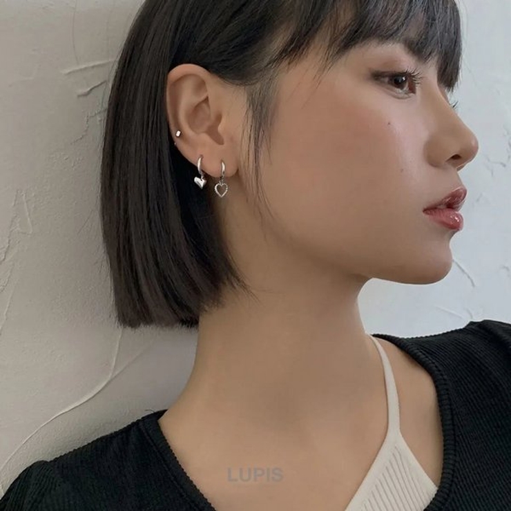 アシンメトリーメタルハートフープピアス | LUPIS | 詳細画像2 