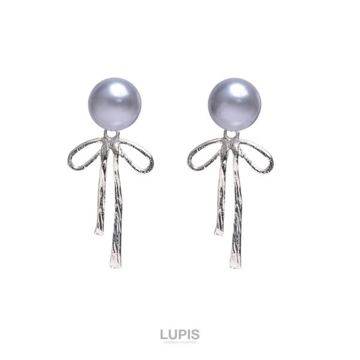グレーパール×リボンバックキャッチピアス【S925ポスト 2way】 | LUPIS | 詳細画像2 