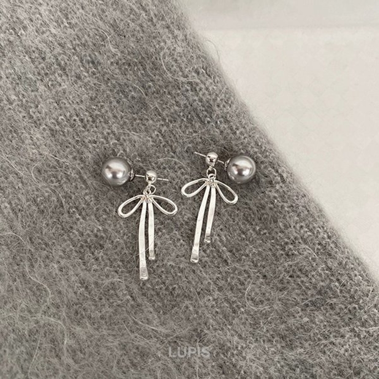 グレーパール×リボンバックキャッチピアス【S925ポスト 2way】 | LUPIS | 詳細画像4 