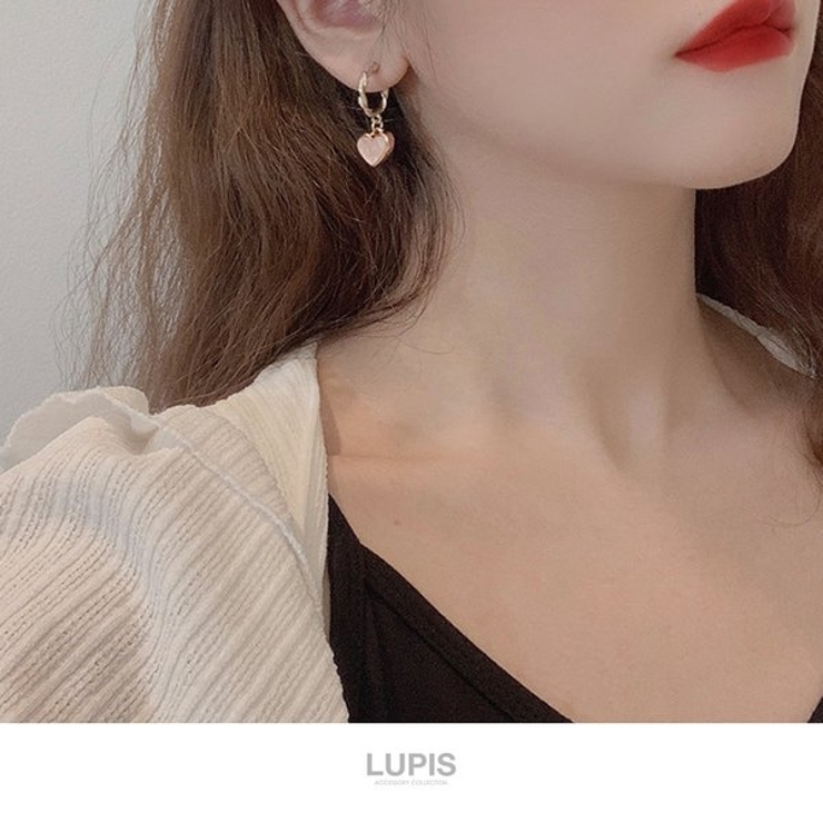 1227】ハートとタッセルのピアスイヤリング 桃色ビオラのピアス