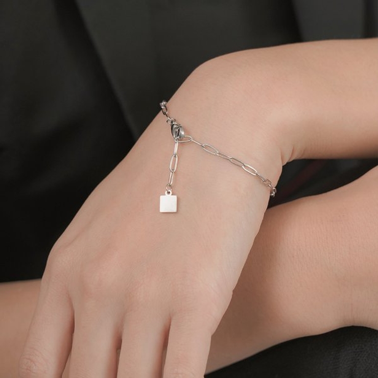 【金属アレルギー対応 316L】スクエアチャームステンレスブレスレット | LUPIS | 詳細画像1 