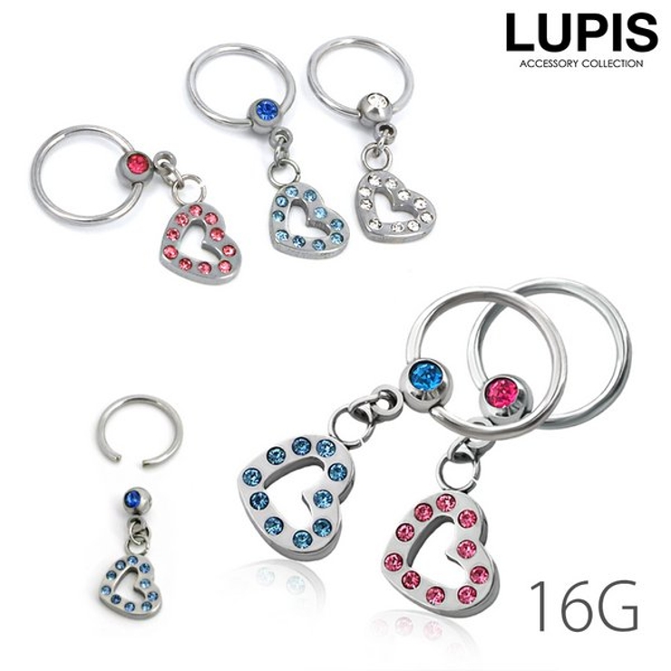 【16G】ハートチャームキャプティブジュエルビーズリングボディピアス 【サージカ… | LUPIS | 詳細画像1 