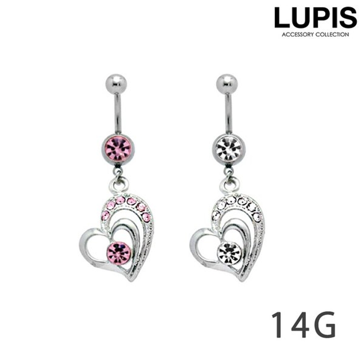 【14G】2連オープンハート＆ジュエルバナナバーベルボディピアス へそピアス | LUPIS | 詳細画像1 
