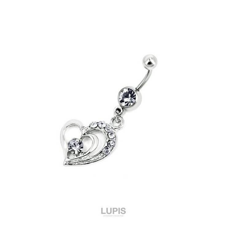 クリア | 【14G】2連オープンハート＆ジュエルバナナバーベルボディピアス へそピアス | LUPIS