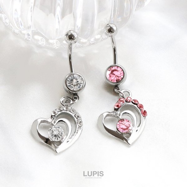 【14G】2連オープンハート＆ジュエルバナナバーベルボディピアス へそピアス | LUPIS | 詳細画像3 
