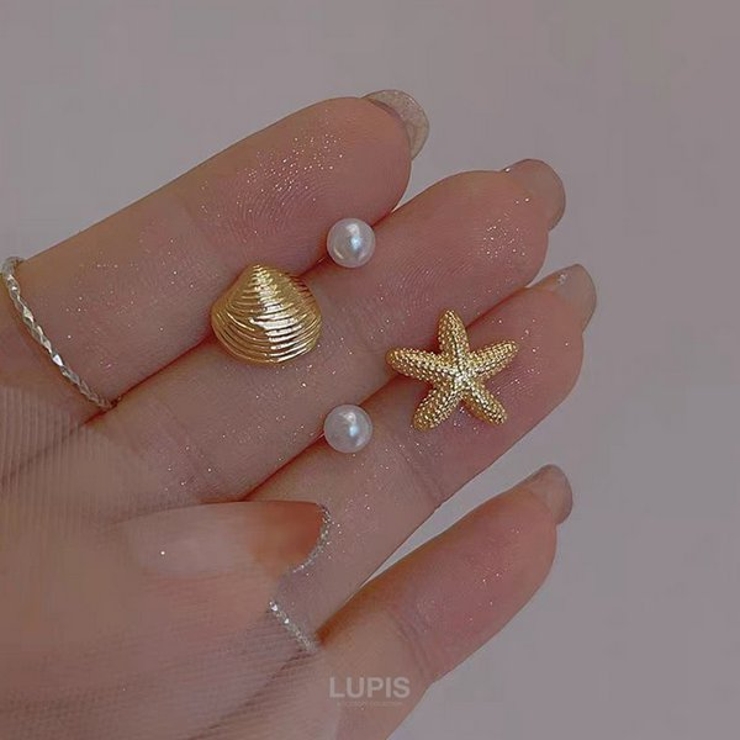 【S925ポスト】シェル×スターフィッシュ×パールセットピアス | LUPIS | 詳細画像2 