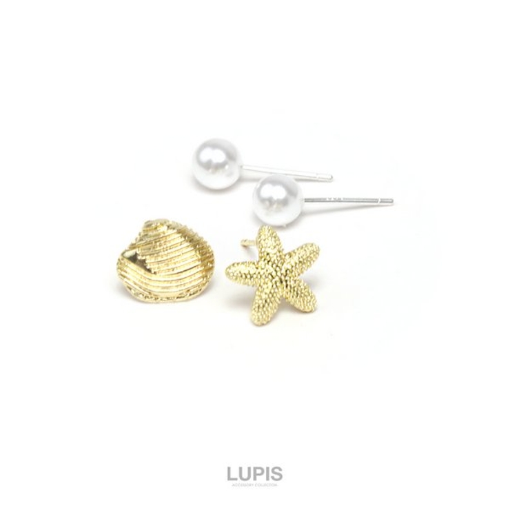 【S925ポスト】シェル×スターフィッシュ×パールセットピアス | LUPIS | 詳細画像4 